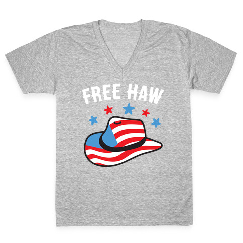 Free Haw Patriotic Cowboy Hat  V-Neck Tee Shirt