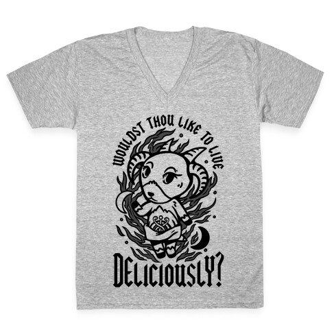 Wouldst Thou Like to Live Deliciously Animal Crossing Parody V-Neck Tee Shirt