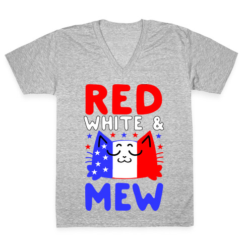 Red, White, And Mew V-Neck Tee Shirt