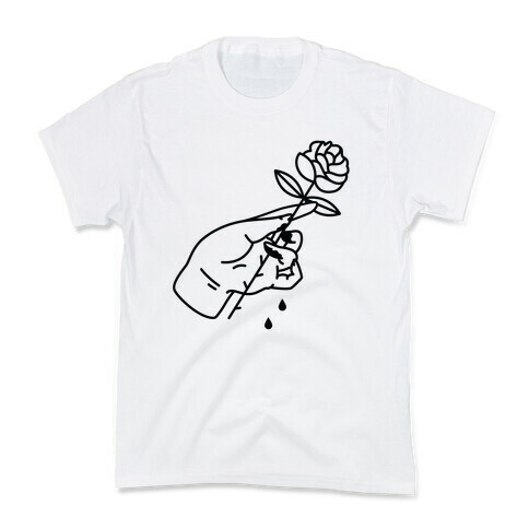 Hand With Bleeding Fingers Holding a Rose Kids T-Shirt