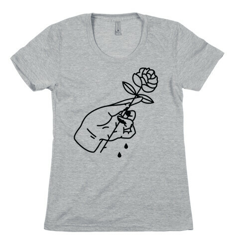 Hand With Bleeding Fingers Holding a Rose Womens T-Shirt