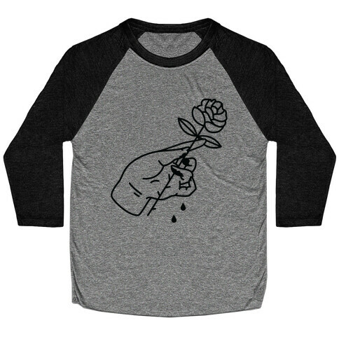 Hand With Bleeding Fingers Holding a Rose Baseball Tee