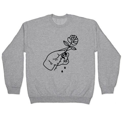 Hand With Bleeding Fingers Holding a Rose Pullover