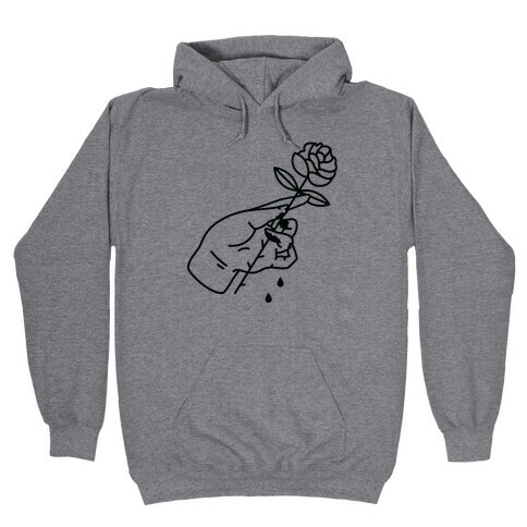 Hand With Bleeding Fingers Holding a Rose Hooded Sweatshirt