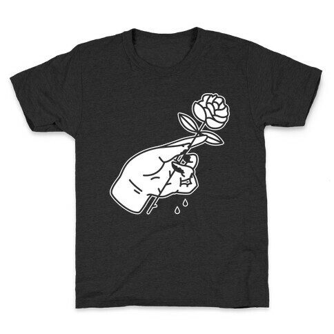 Hand With Bleeding Fingers Holding a Rose Kids T-Shirt