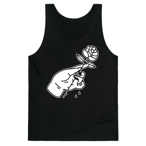 Hand With Bleeding Fingers Holding a Rose Tank Top