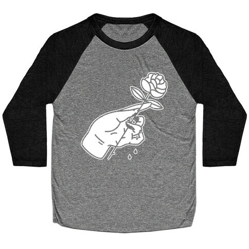 Hand With Bleeding Fingers Holding a Rose Baseball Tee