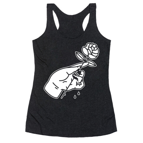 Hand With Bleeding Fingers Holding a Rose Racerback Tank Top