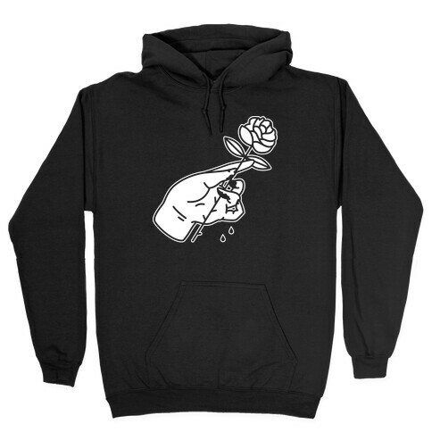 Hand With Bleeding Fingers Holding a Rose Hooded Sweatshirt