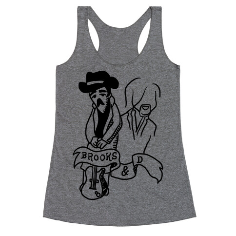 Half Finished Brooks and Dun Tattoo Parody Racerback Tank Top