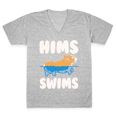 Hims Swims Corgi White Print V-Neck Tee Shirt