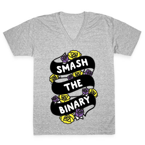 Smash The Binary Ribbon V-Neck Tee Shirt