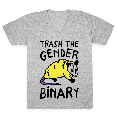 Trash The Gender Binary Possum V-Neck Tee Shirt