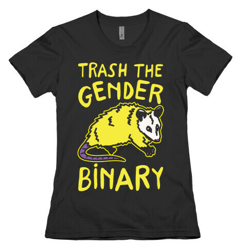 Trash The Gender Binary Possum White Print Womens T-Shirt