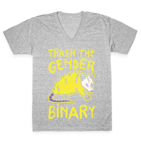 Trash The Gender Binary Possum White Print V-Neck Tee Shirt