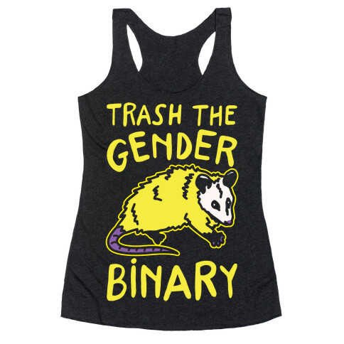 Trash The Gender Binary Possum White Print Racerback Tank Top