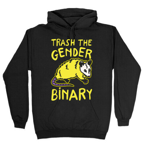 Trash The Gender Binary Possum White Print Hooded Sweatshirt