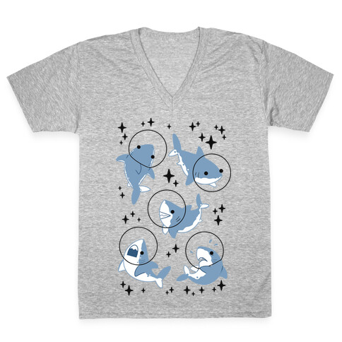 Space Shark Pattern V-Neck Tee Shirt