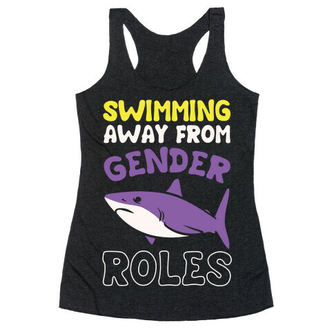 Swimming Away From Gender Roles White Print Racerback Tank Top