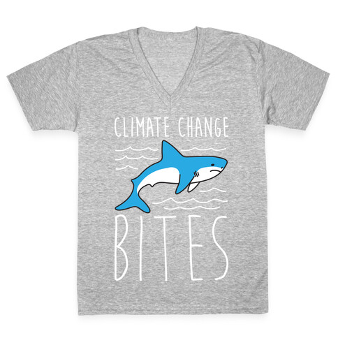 Climate Change Bites Shark V-Neck Tee Shirt