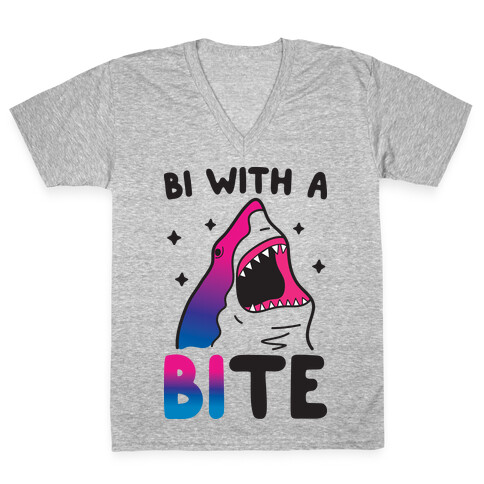 Bi With A Bite Bisexual Shark V-Neck Tee Shirt