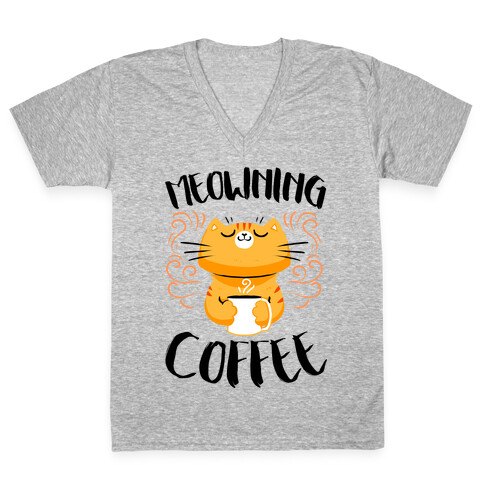 Meowning Coffee V-Neck Tee Shirt