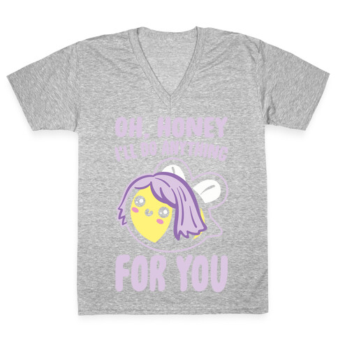 Oh Honey I'll Do Anything For You Bee Parody White Print V-Neck Tee Shirt