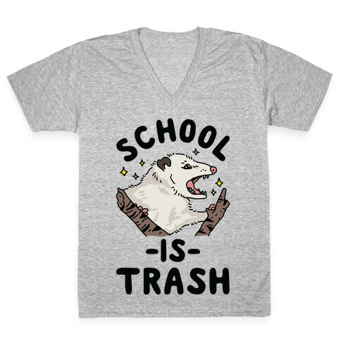 School Is Trash Opossum V-Neck Tee Shirt