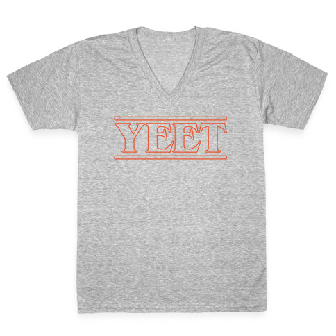 Yeet Stranger Things Parody White Print V-Neck Tee Shirt