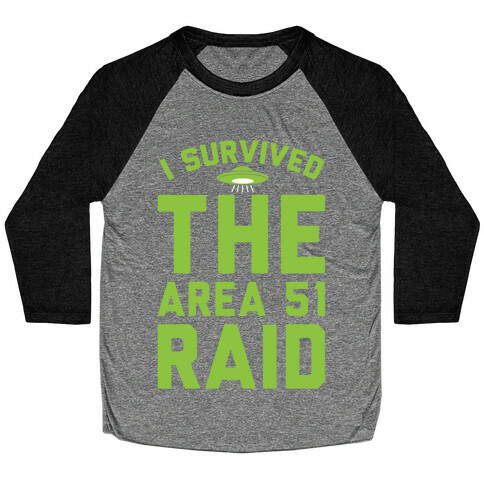 I Survived The Area 51 Raid Parody White Print Baseball Tee