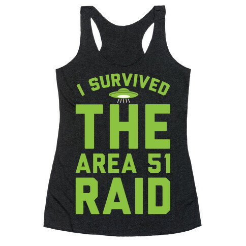 I Survived The Area 51 Raid Parody White Print Racerback Tank Top