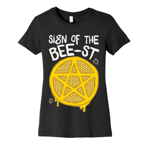 Sign Of the Bee-st Satanic Bee Parody White Print Womens T-Shirt