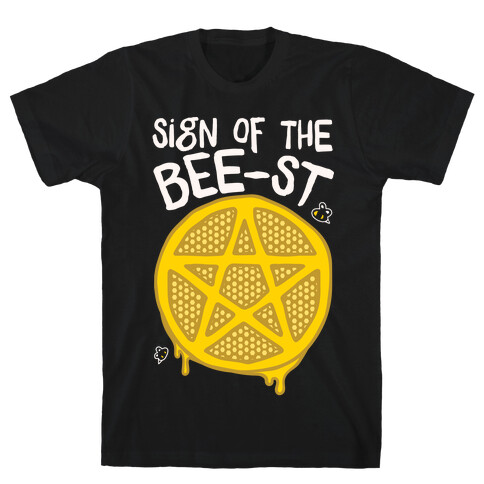 Sign Of the Bee-st Satanic Bee Parody White Print T-Shirt