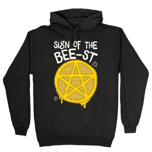 Sign Of the Bee-st Satanic Bee Parody White Print Hooded Sweatshirt