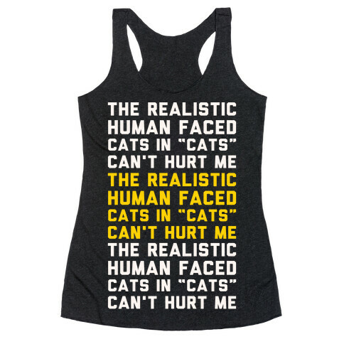 The Realistic Human Faced Cats In Cats Can't Hurt Me Parody White Print Racerback Tank Top