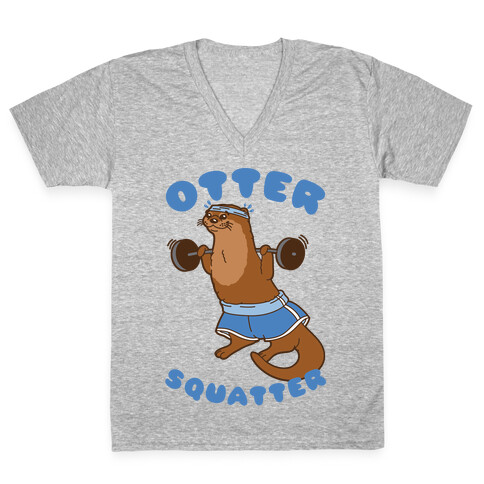 Otter Squatter White Print V-Neck Tee Shirt