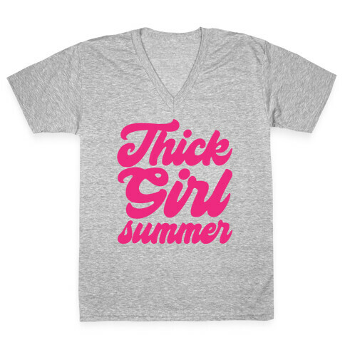 Thick Girl Summer Parody White Print V-Neck Tee Shirt