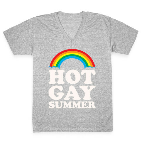 Hot Gay Summer Parody White Print V-Neck Tee Shirt