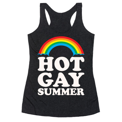 Hot Gay Summer Parody White Print Racerback Tank Top