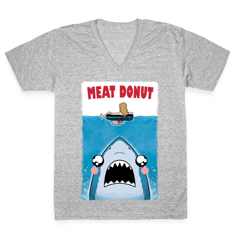 Meat Donut Jaws Parody V-Neck Tee Shirt