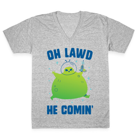 Oh Lawd He Comin Alien V-Neck Tee Shirt