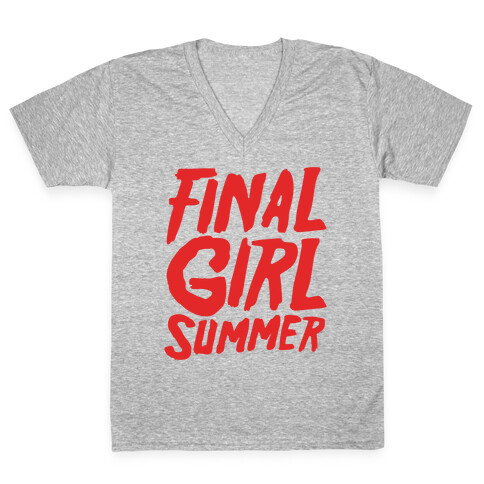 Final Girl Summer Parody White Print V-Neck Tee Shirt