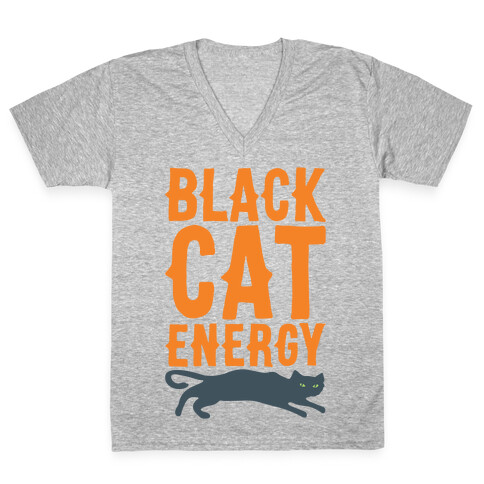 Black Cat Energy Parody White Print V-Neck Tee Shirt