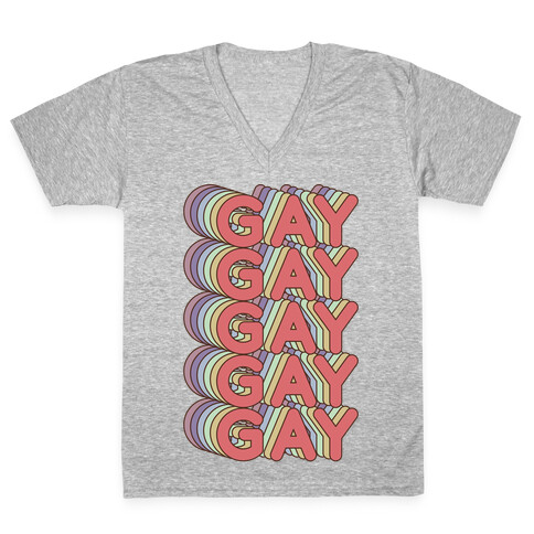 Gay Retro Rainbow V-Neck Tee Shirt