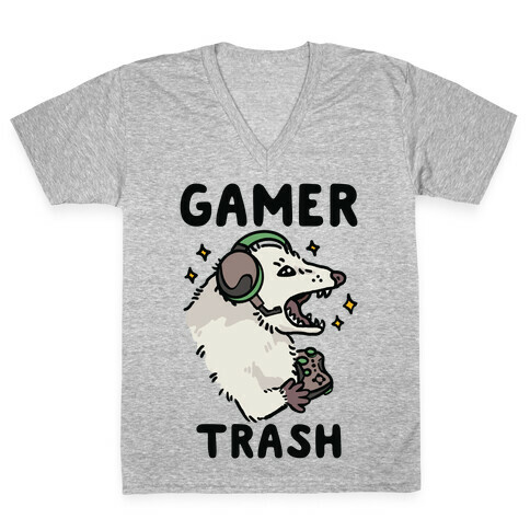 Gamer Trash Opossum V-Neck Tee Shirt