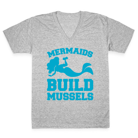 Mermaids Build Mussels White Print V-Neck Tee Shirt