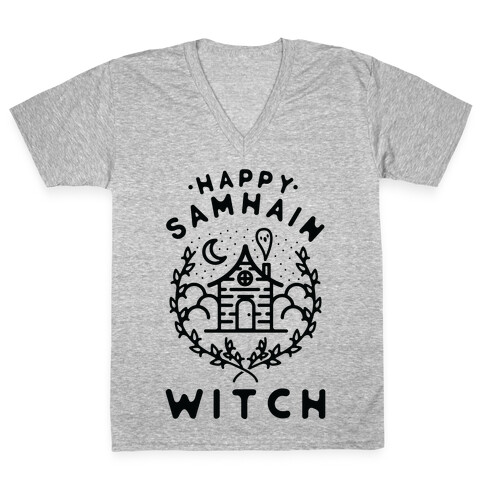 Happy Samhain Witch V-Neck Tee Shirt