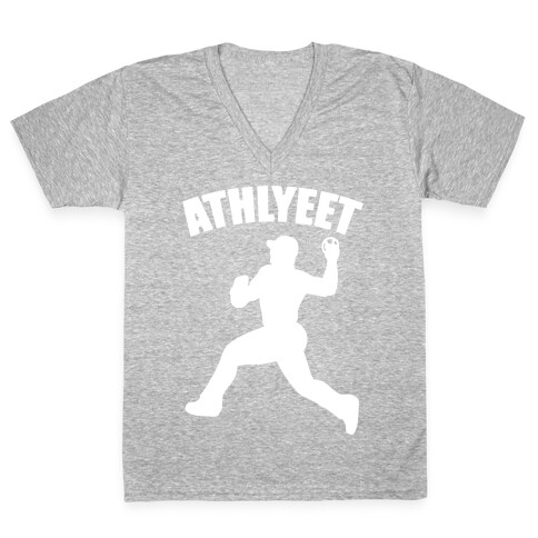 Athlyeet Baseball White Print V-Neck Tee Shirt