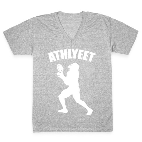 Athlyeet Football White Print V-Neck Tee Shirt