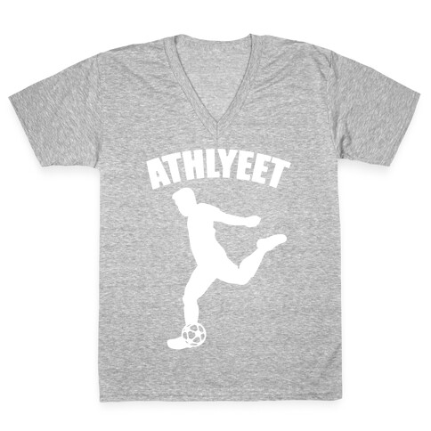 Athlyeet Soccer White Print V-Neck Tee Shirt